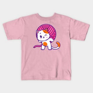 Cute Cat Bring Yarn Ball Cartoon Kids T-Shirt